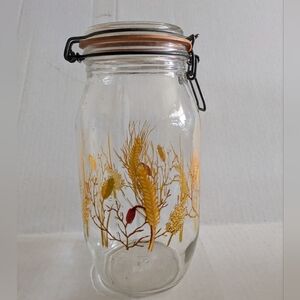 Vintage Glass Jar Canister Storage Botanical Wheat Arc France 2 L
